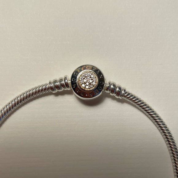 Pandora 14K & Silver Signature Clasp CZ Carrier Bracelet - Picture 4 of 6